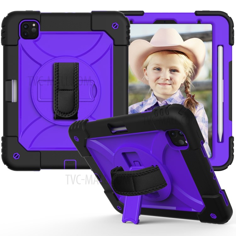 PC + TPU Shell with 360 Degree Swivel Kickstand Hand Strap and Shoulder Strap for iPad Pro 11-inch (2020)/(2018) - Black/Purple-2