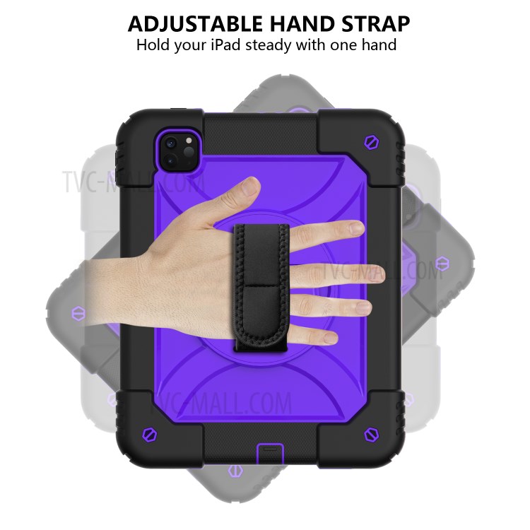 PC + TPU Shell with 360 Degree Swivel Kickstand Hand Strap and Shoulder Strap for iPad Pro 11-inch (2020)/(2018) - Black/Purple-3