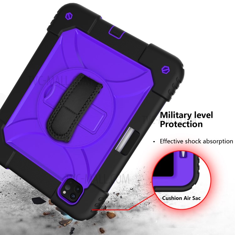 PC + TPU Shell with 360 Degree Swivel Kickstand Hand Strap and Shoulder Strap for iPad Pro 11-inch (2020)/(2018) - Black/Purple-6