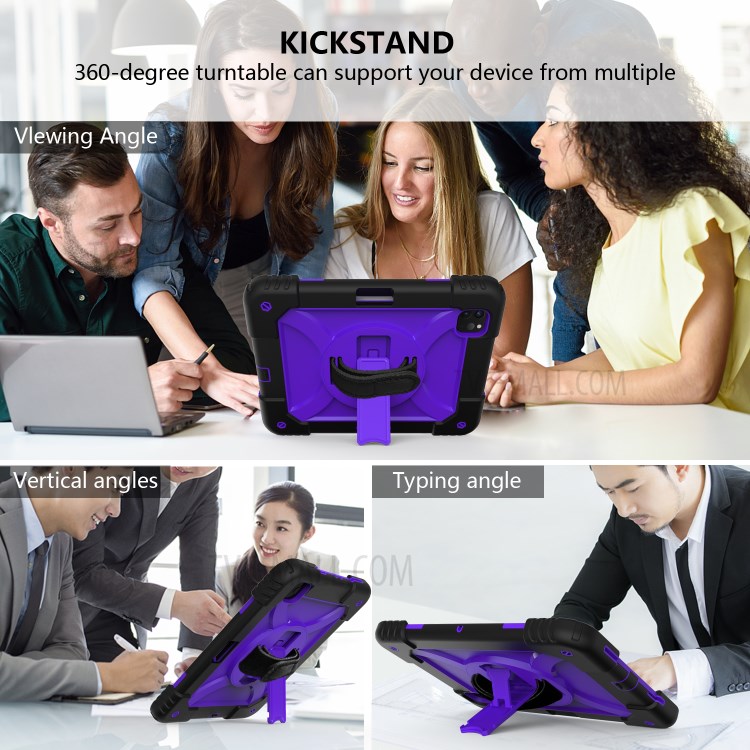 PC + TPU Shell with 360 Degree Swivel Kickstand Hand Strap and Shoulder Strap for iPad Pro 11-inch (2020)/(2018) - Black/Purple-7