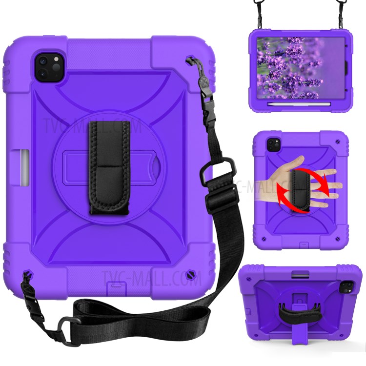 PC + TPU Shell with 360 Degree Swivel Kickstand Hand Strap and Shoulder Strap for iPad Pro 11-inch (2020)/(2018) - Purple-1