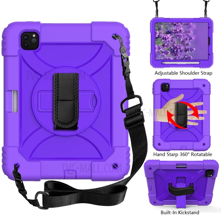 PC + TPU Shell with 360 Degree Swivel Kickstand Hand Strap and Shoulder Strap for iPad Pro 11-inch (2020)/(2018) - Purple-10
