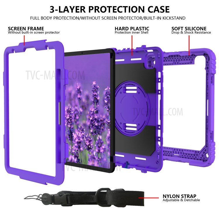 PC + TPU Shell with 360 Degree Swivel Kickstand Hand Strap and Shoulder Strap for iPad Pro 11-inch (2020)/(2018) - Purple-5