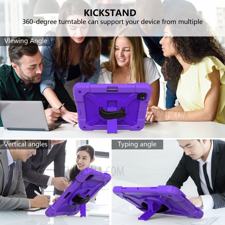PC + TPU Shell with 360 Degree Swivel Kickstand Hand Strap and Shoulder Strap for iPad Pro 11-inch (2020)/(2018) - Purple-7