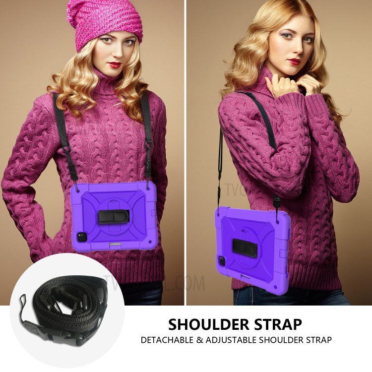 PC + TPU Shell with 360 Degree Swivel Kickstand Hand Strap and Shoulder Strap for iPad Pro 11-inch (2020)/(2018) - Purple-8