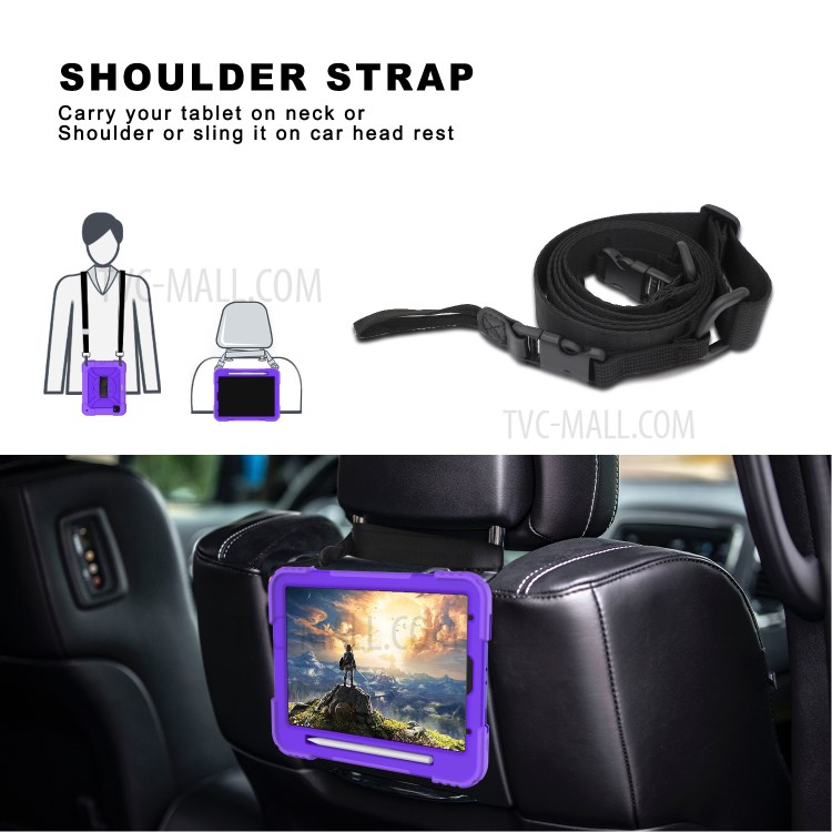 PC + TPU Shell with 360 Degree Swivel Kickstand Hand Strap and Shoulder Strap for iPad Pro 11-inch (2020)/(2018) - Purple-9