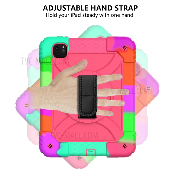 Rainbow Style 360° Swivel Handy Strap Kickstand PC Silicone Tablet Shell with Shoulder Strap for iPad Pro 11-inch (2020)/(2018) - Rainbow/Rose-3