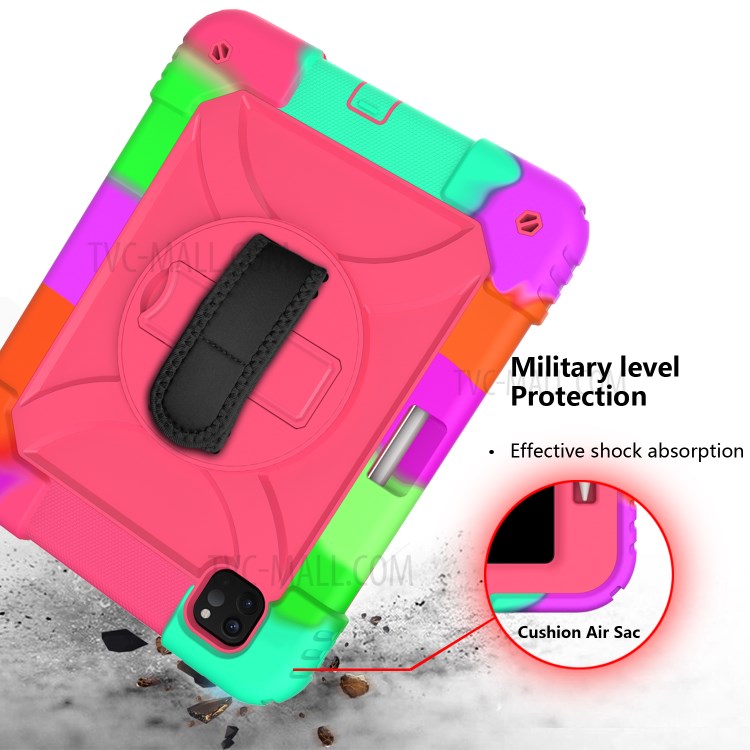 Rainbow Style 360° Swivel Handy Strap Kickstand PC Silicone Tablet Shell with Shoulder Strap for iPad Pro 11-inch (2020)/(2018) - Rainbow/Rose-6