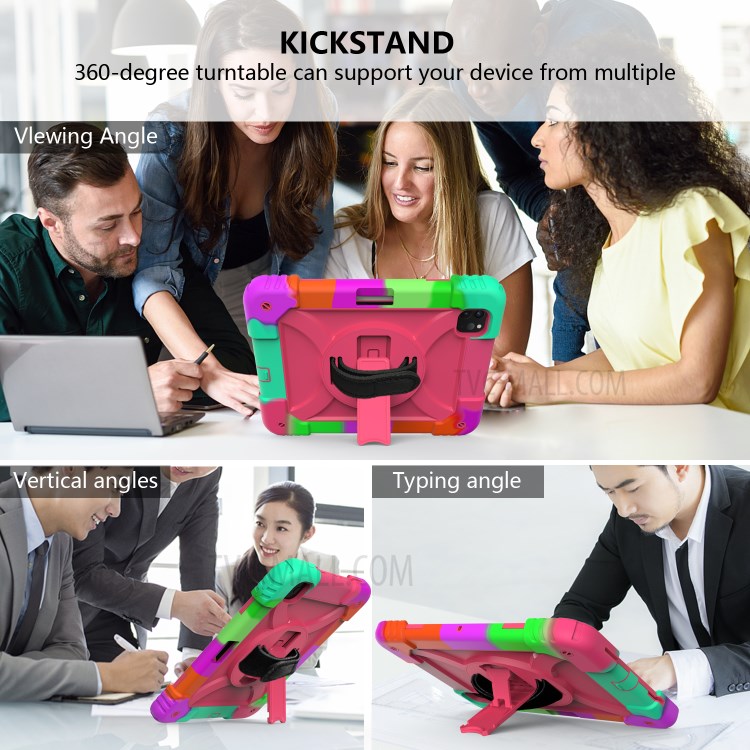 Rainbow Style 360° Swivel Handy Strap Kickstand PC Silicone Tablet Shell with Shoulder Strap for iPad Pro 11-inch (2020)/(2018) - Rainbow/Rose-7