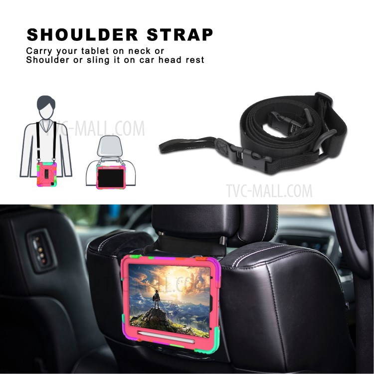 Rainbow Style 360° Swivel Handy Strap Kickstand PC Silicone Tablet Shell with Shoulder Strap for iPad Pro 11-inch (2020)/(2018) - Rainbow/Rose-9