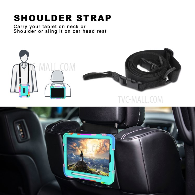 Rainbow Style 360° Swivel Handy Strap Kickstand PC Silicone Tablet Shell with Shoulder Strap for iPad Pro 11-inch (2020)/(2018) - Rainbow/Blue-9