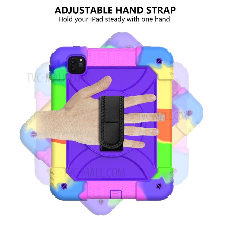 Rainbow Style 360° Swivel Handy Strap Kickstand PC Silicone Tablet Shell with Shoulder Strap for iPad Pro 11-inch (2020)/(2018) - Rainbow/Purple-3