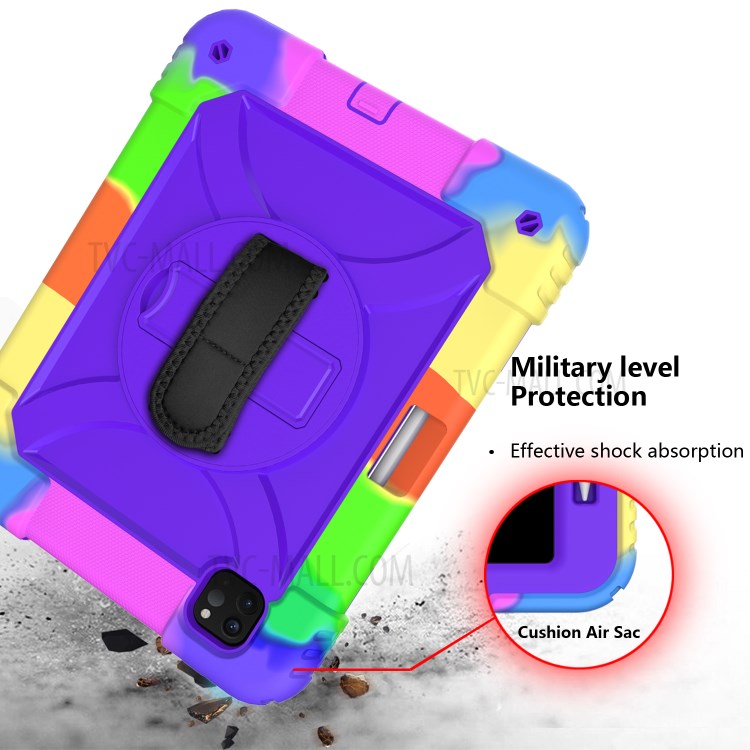 Rainbow Style 360° Swivel Handy Strap Kickstand PC Silicone Tablet Shell with Shoulder Strap for iPad Pro 11-inch (2020)/(2018) - Rainbow/Purple-6