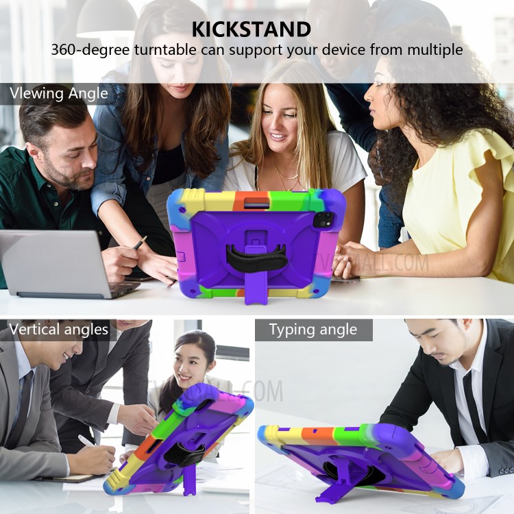 Rainbow Style 360° Swivel Handy Strap Kickstand PC Silicone Tablet Shell with Shoulder Strap for iPad Pro 11-inch (2020)/(2018) - Rainbow/Purple-7