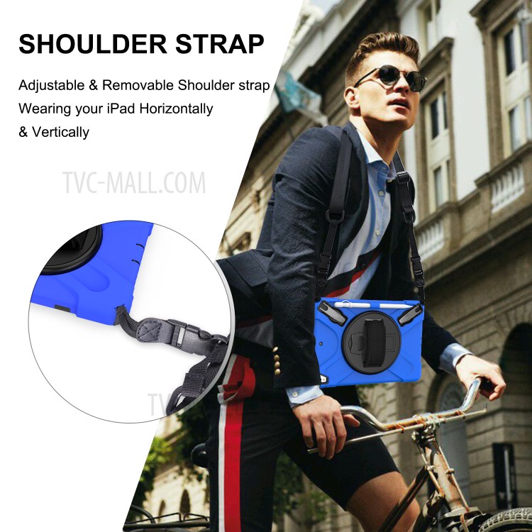 360° Swivel Kickstand PC + Silicone Combo Tablet Case with Handy Strap and Shoulder Strap for iPad 9.7-inch (2018) - Blue-2