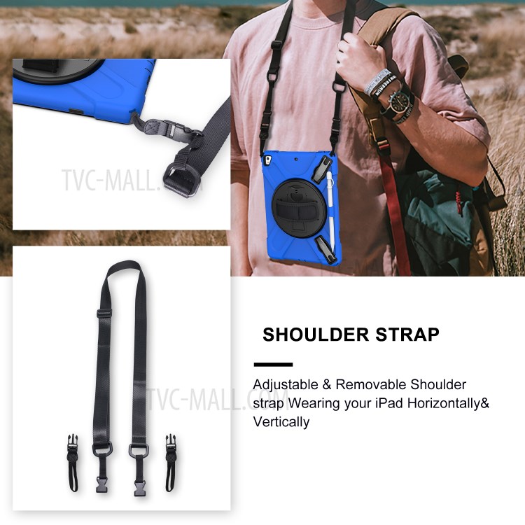 360° Swivel Kickstand PC + Silicone Combo Tablet Case with Handy Strap and Shoulder Strap for iPad 9.7-inch (2018) - Blue-3