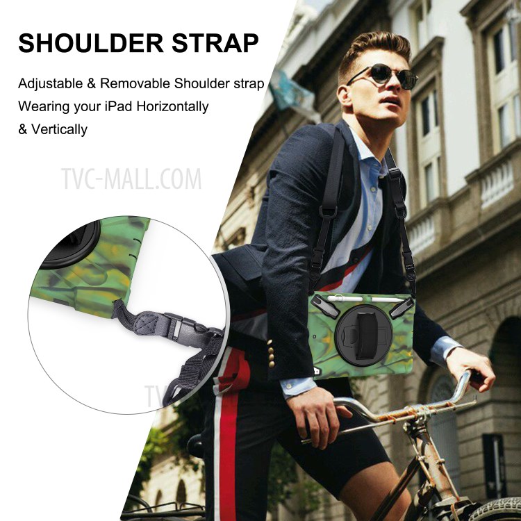 360° Swivel Kickstand PC + Silicone Combo Tablet Case with Handy Strap and Shoulder Strap for iPad 9.7-inch (2018) - Camouflage-2