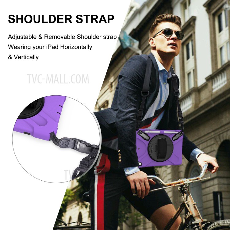 360° Swivel Kickstand PC + Silicone Combo Tablet Case with Handy Strap and Shoulder Strap for iPad 9.7-inch (2018) - Purple-2