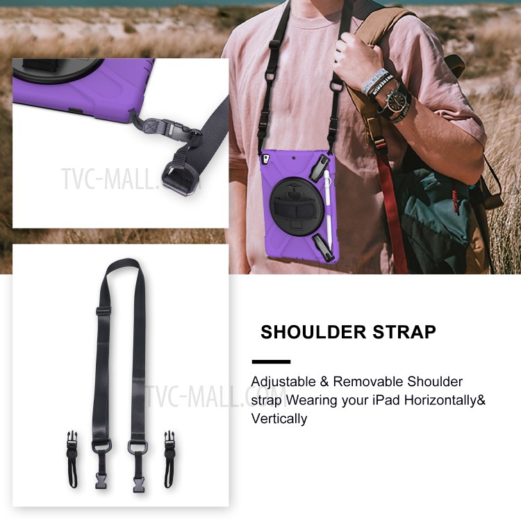 360° Swivel Kickstand PC + Silicone Combo Tablet Case with Handy Strap and Shoulder Strap for iPad 9.7-inch (2018) - Purple-3