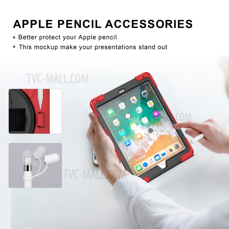 360° Swivel Kickstand PC + Silicone Combo Tablet Case with Handy Strap for iPad 9.7-inch (2018) - Red-10