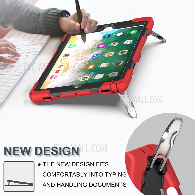 360° Swivel Kickstand PC + Silicone Combo Tablet Case with Handy Strap for iPad 9.7-inch (2018) - Red-11