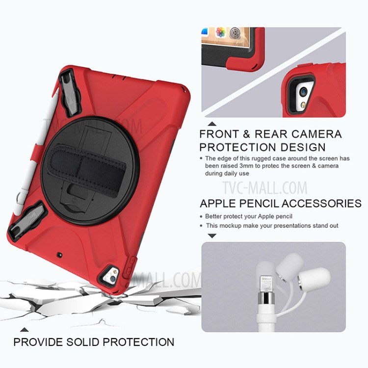 360° Swivel Kickstand PC + Silicone Combo Tablet Case with Handy Strap for iPad 9.7-inch (2018) - Red-13