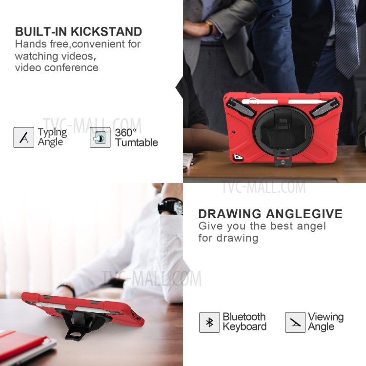 360° Swivel Kickstand PC + Silicone Combo Tablet Case with Handy Strap for iPad 9.7-inch (2018) - Red-14