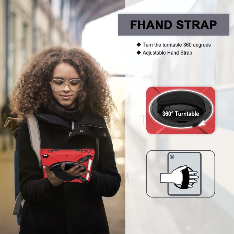 360° Swivel Kickstand PC + Silicone Combo Tablet Case with Handy Strap for iPad 9.7-inch (2018) - Red-17