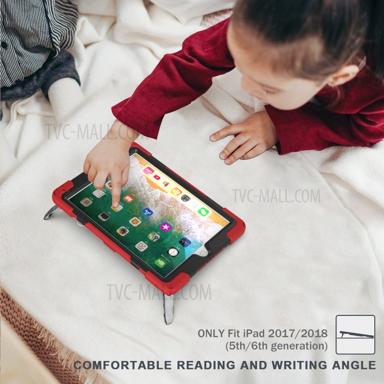 360° Swivel Kickstand PC + Silicone Combo Tablet Case with Handy Strap for iPad 9.7-inch (2018) - Red-2
