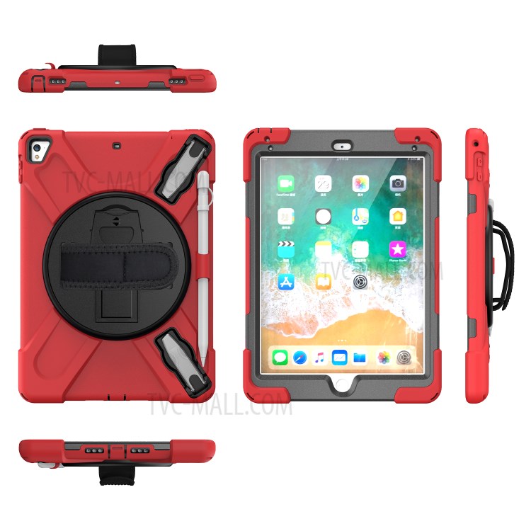 360° Swivel Kickstand PC + Silicone Combo Tablet Case with Handy Strap for iPad 9.7-inch (2018) - Red-20