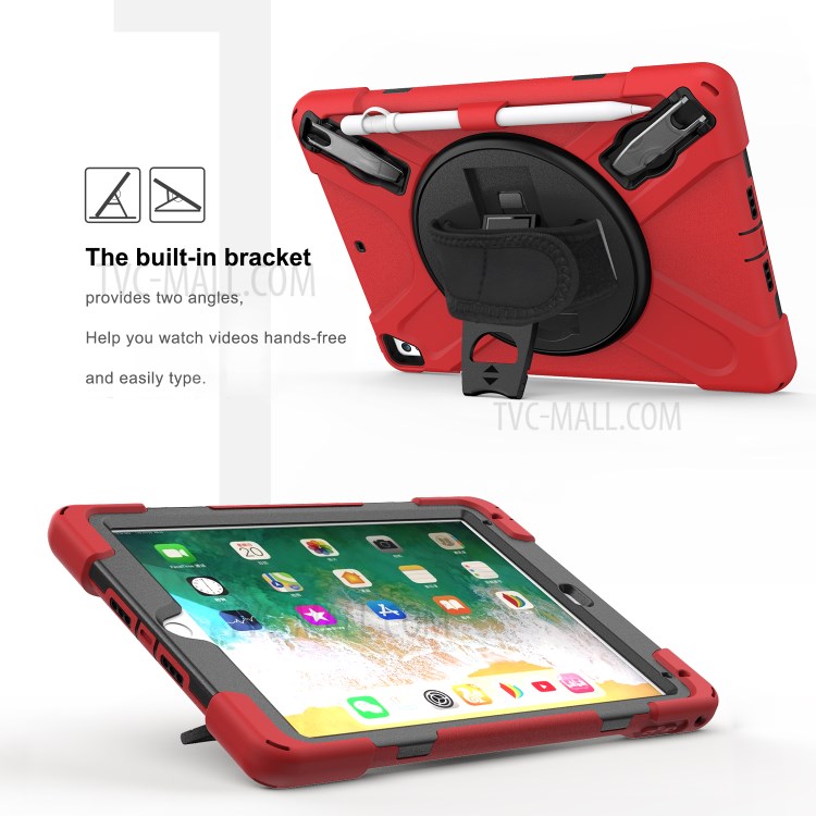 360° Swivel Kickstand PC + Silicone Combo Tablet Case with Handy Strap for iPad 9.7-inch (2018) - Red-3