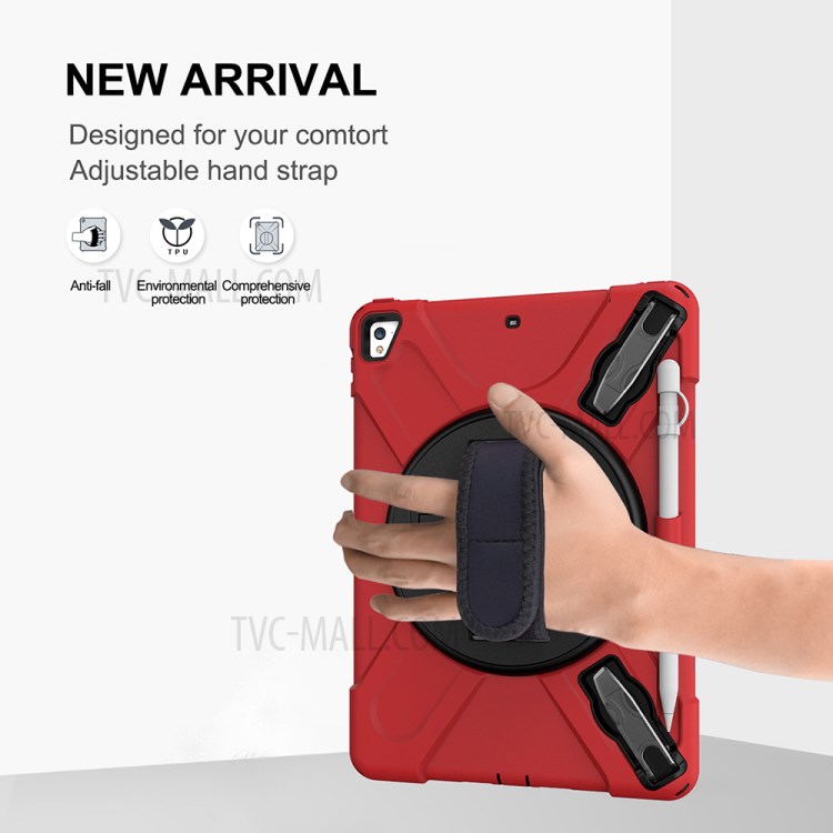 360° Swivel Kickstand PC + Silicone Combo Tablet Case with Handy Strap for iPad 9.7-inch (2018) - Red-4
