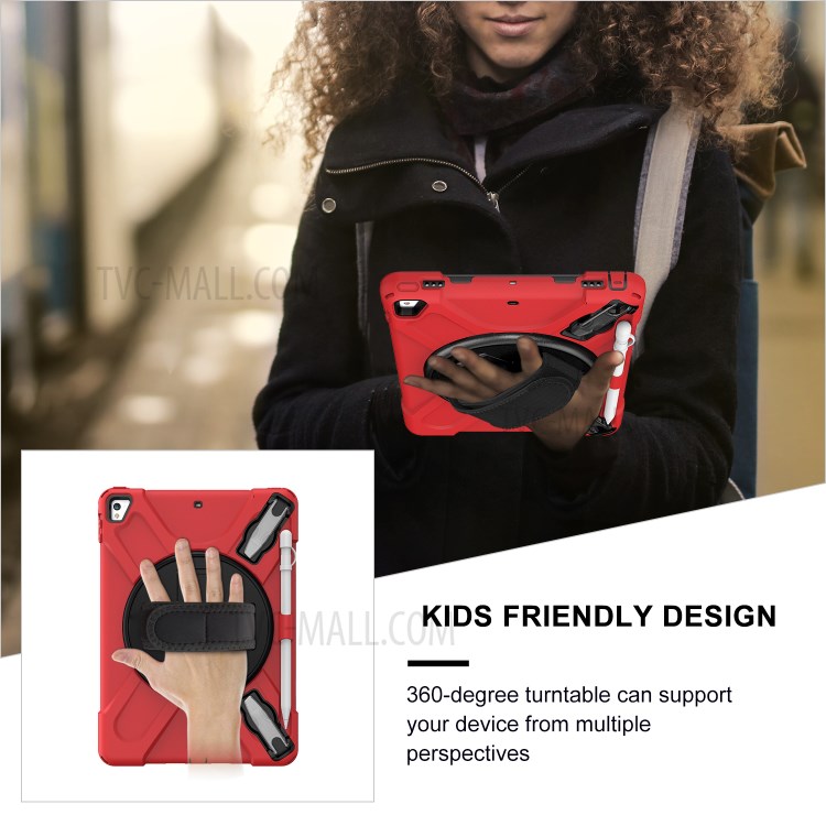 360° Swivel Kickstand PC + Silicone Combo Tablet Case with Handy Strap for iPad 9.7-inch (2018) - Red-6