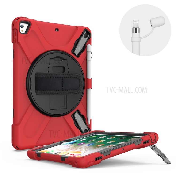 360° Swivel Kickstand PC + Silicone Combo Tablet Case with Handy Strap for iPad 9.7-inch (2018) - Red-7