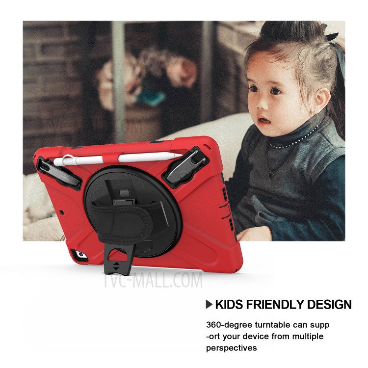 360° Swivel Kickstand PC + Silicone Combo Tablet Case with Handy Strap for iPad 9.7-inch (2018) - Red-9