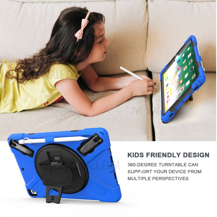 Custodia Combo a 360 ° Kickstand Girevole + Tablet Combinato in Silicone Con Cinturino Per Ipad da 9,7 Pollici (2018) - Blu