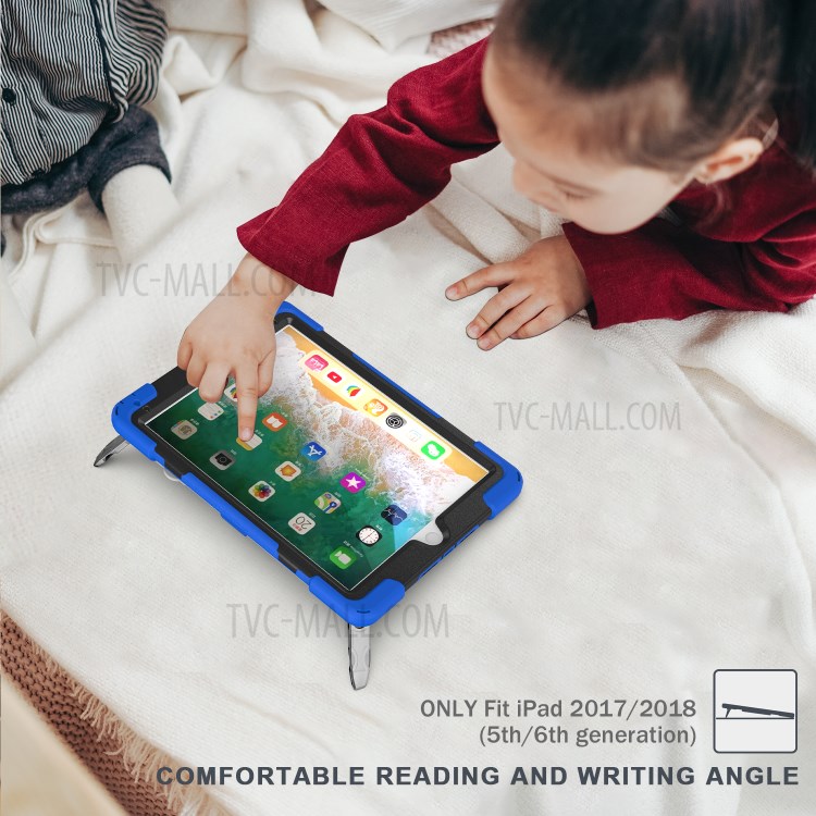 360° Swivel Kickstand PC + Silicone Combo Tablet Case with Handy Strap for iPad 9.7-inch (2018) - Blue-2