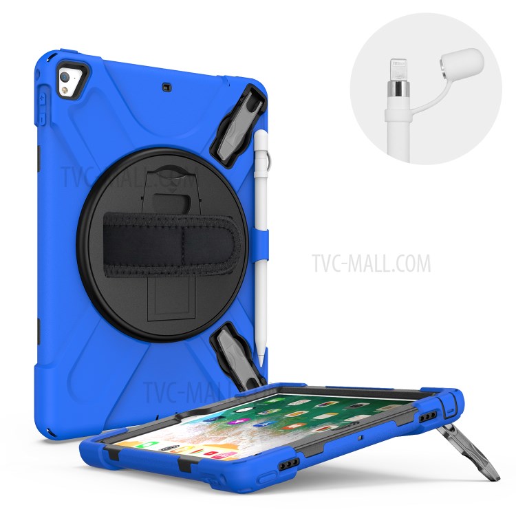 360° Swivel Kickstand PC + Silicone Combo Tablet Case with Handy Strap for iPad 9.7-inch (2018) - Blue-7