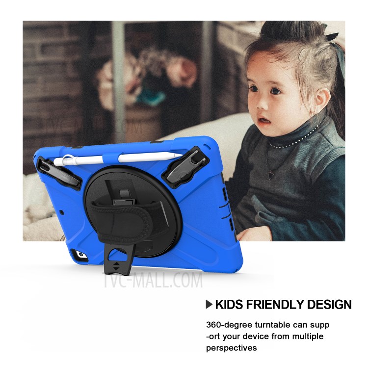 360° Swivel Kickstand PC + Silicone Combo Tablet Case with Handy Strap for iPad 9.7-inch (2018) - Blue-9