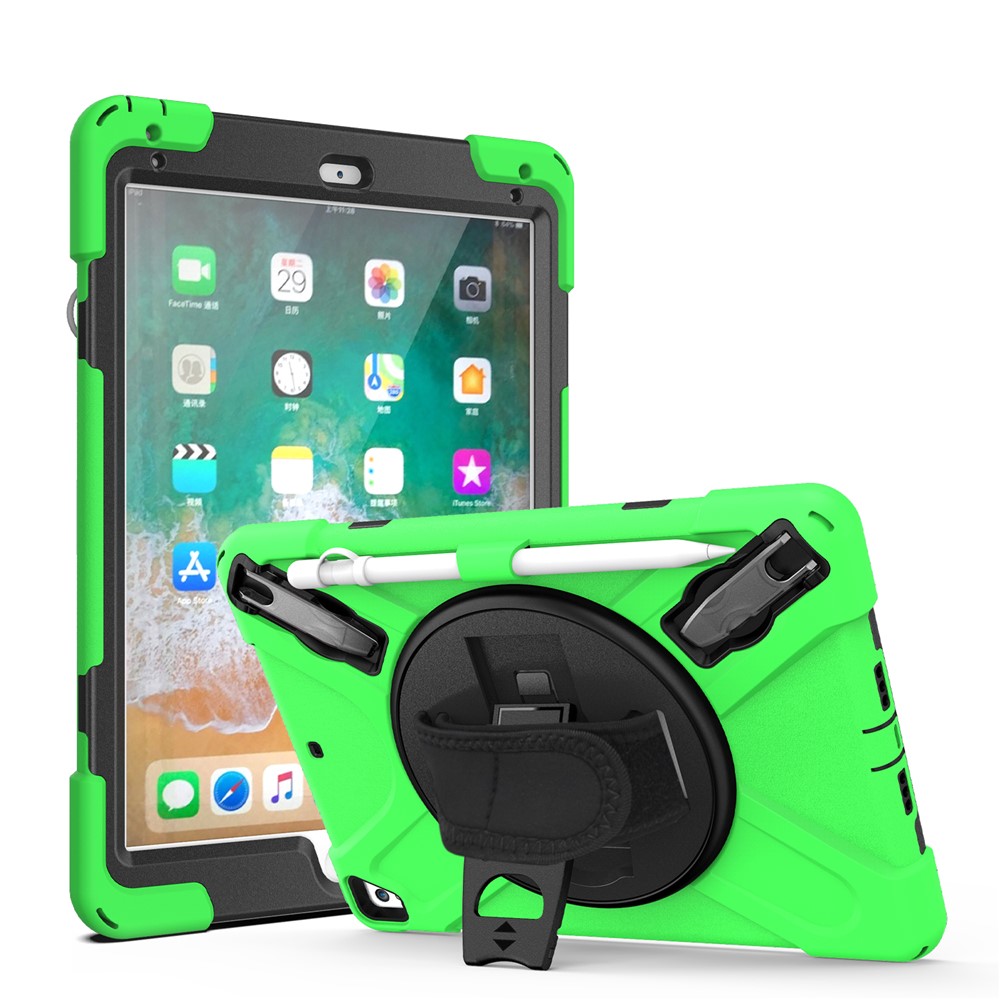 360° Swivel Kickstand PC + Silicone Combo Tablet Case with Handy Strap for iPad 9.7-inch (2018) - Green-1