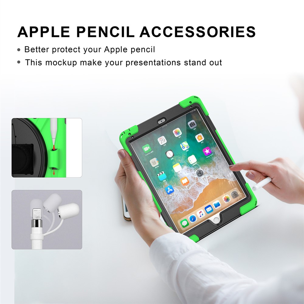 360° Swivel Kickstand PC + Silicone Combo Tablet Case with Handy Strap for iPad 9.7-inch (2018) - Green-10