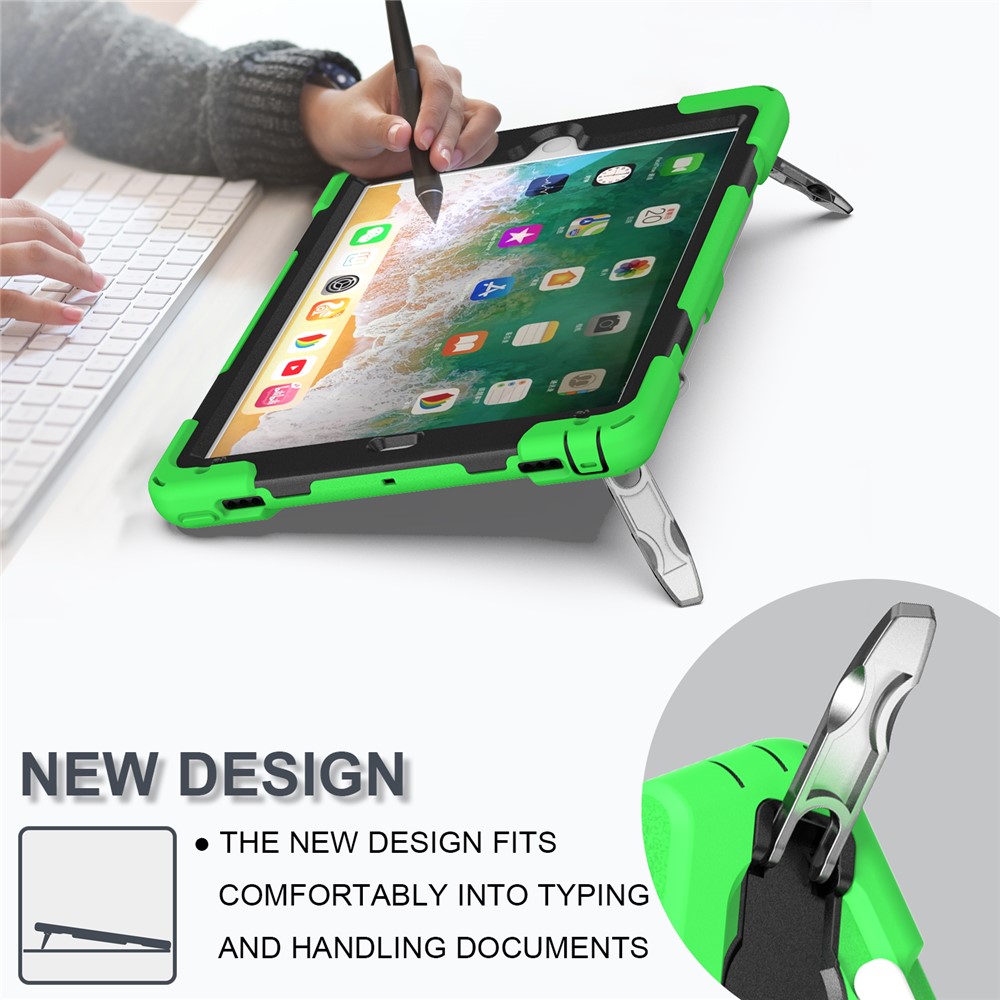 360° Swivel Kickstand PC + Silicone Combo Tablet Case with Handy Strap for iPad 9.7-inch (2018) - Green-11