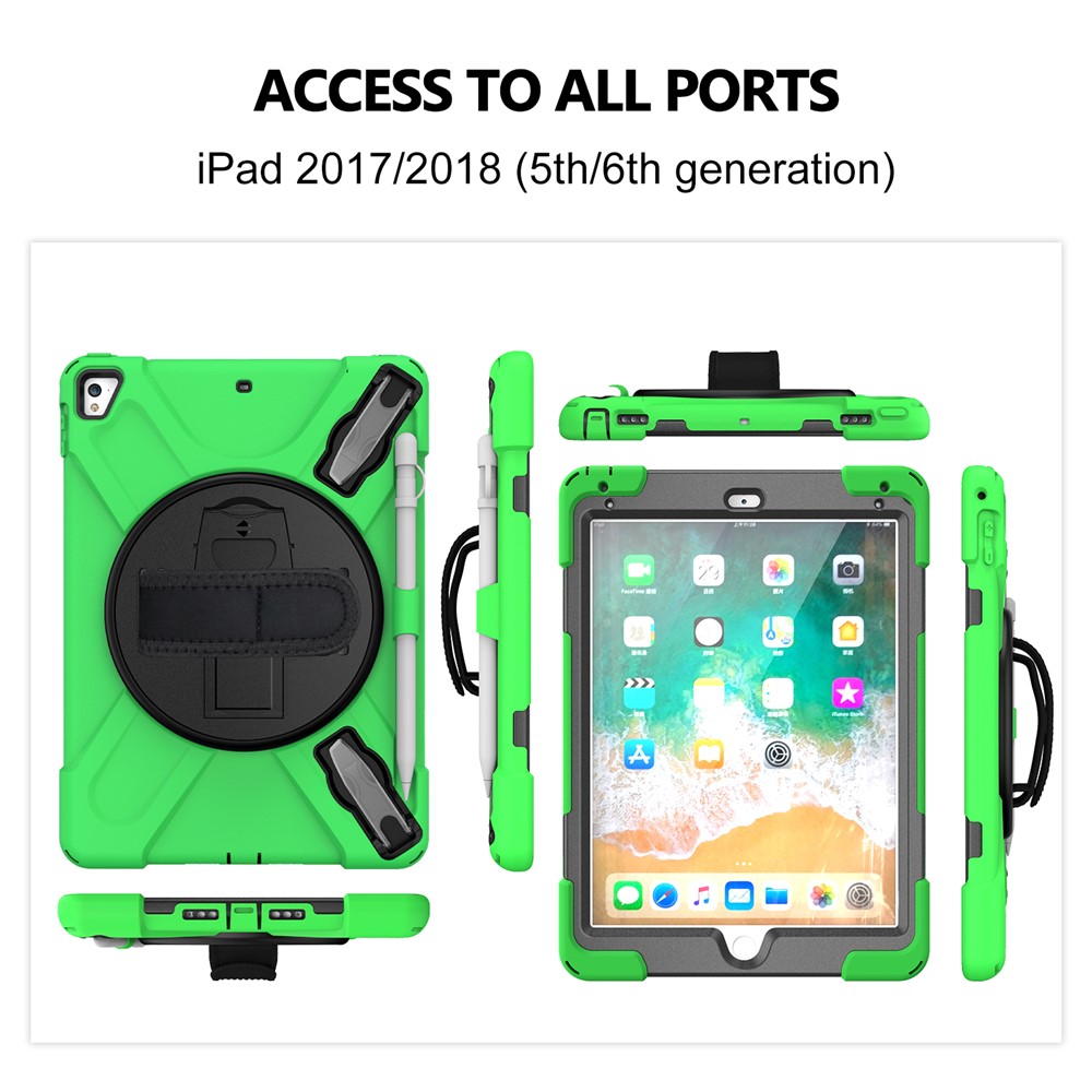 360° Swivel Kickstand PC + Silicone Combo Tablet Case with Handy Strap for iPad 9.7-inch (2018) - Green-12