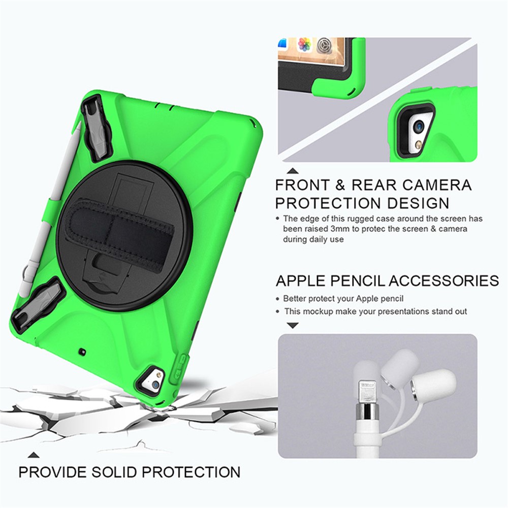 360° Swivel Kickstand PC + Silicone Combo Tablet Case with Handy Strap for iPad 9.7-inch (2018) - Green-13