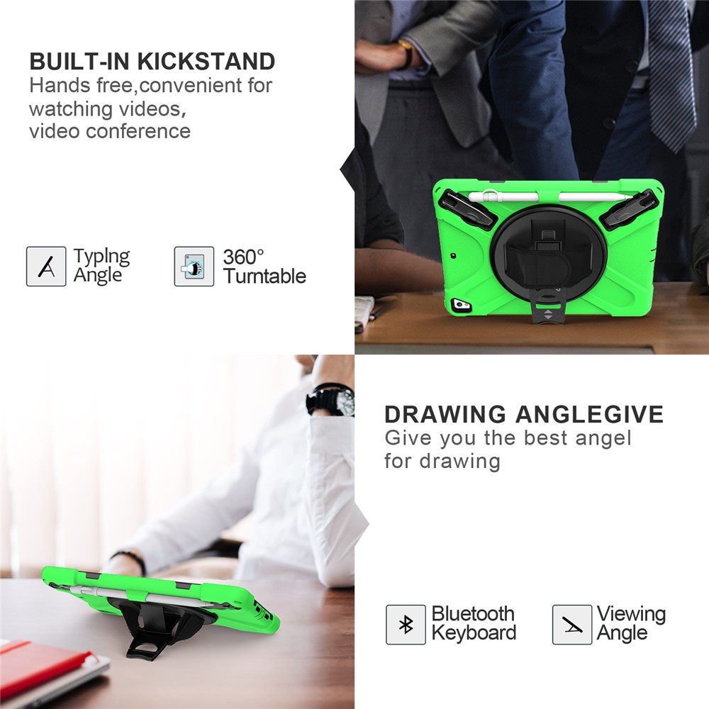 360° Swivel Kickstand PC + Silicone Combo Tablet Case with Handy Strap for iPad 9.7-inch (2018) - Green-14