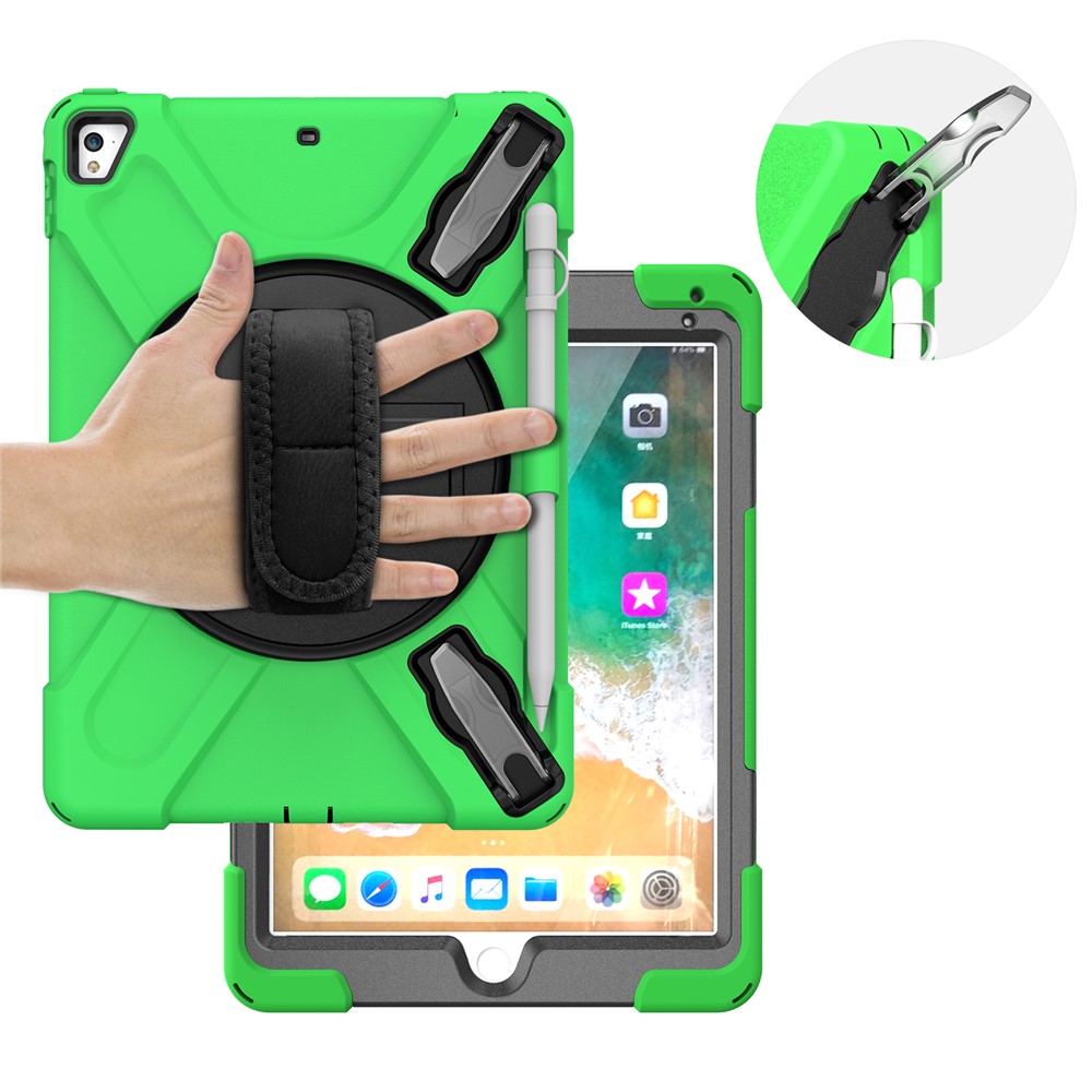360° Swivel Kickstand PC + Silicone Combo Tablet Case with Handy Strap for iPad 9.7-inch (2018) - Green-15