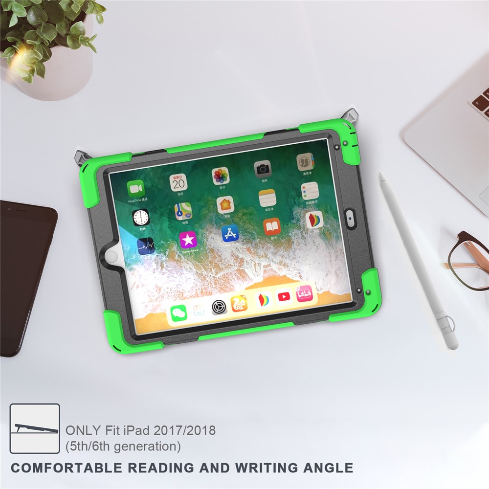 360° Swivel Kickstand PC + Silicone Combo Tablet Case with Handy Strap for iPad 9.7-inch (2018) - Green-16
