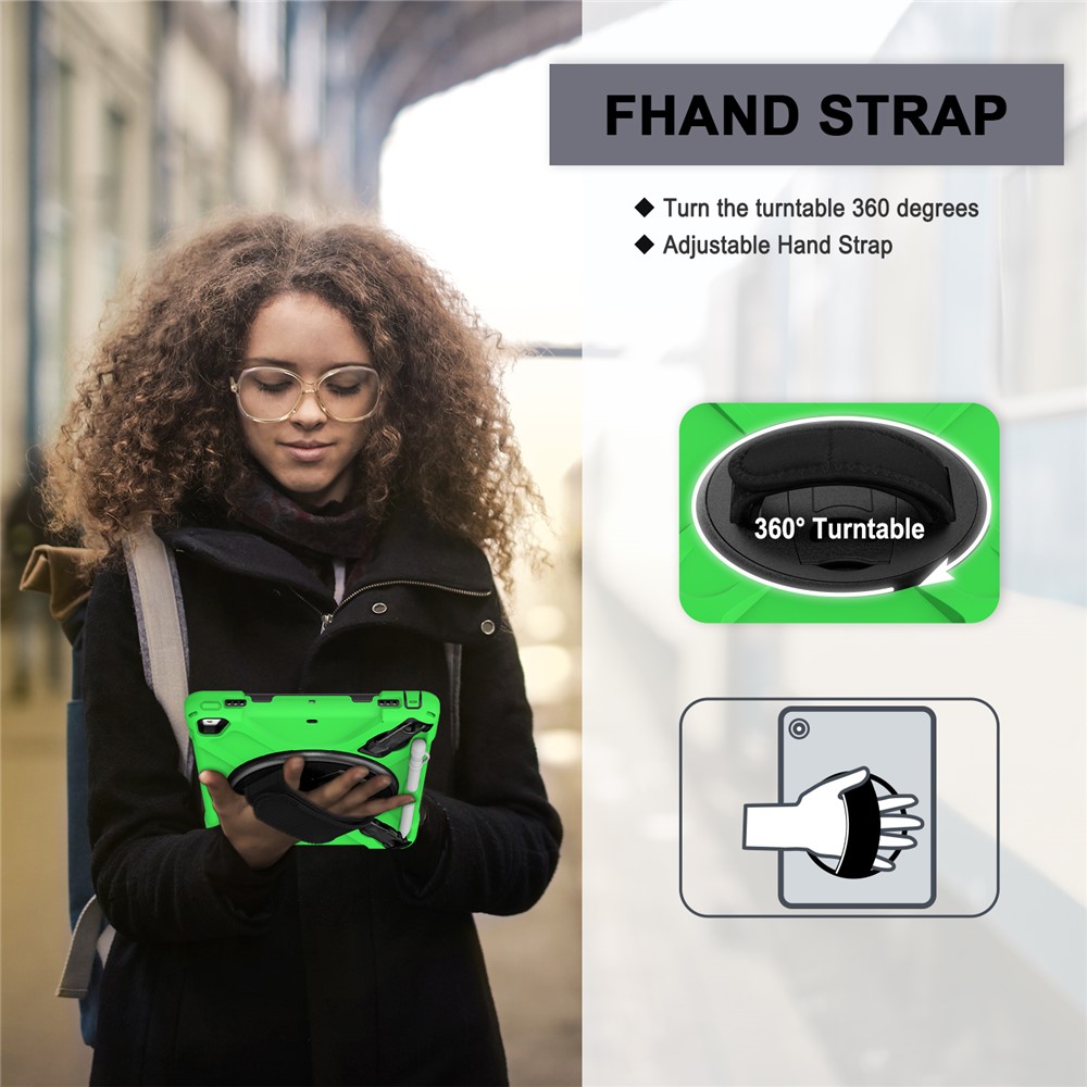 360° Swivel Kickstand PC + Silicone Combo Tablet Case with Handy Strap for iPad 9.7-inch (2018) - Green-17