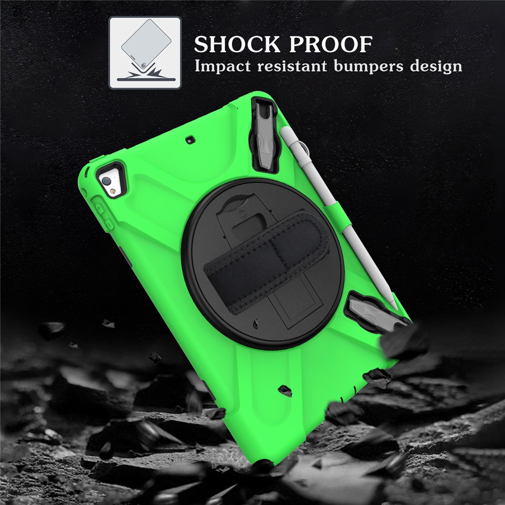 360° Swivel Kickstand PC + Silicone Combo Tablet Case with Handy Strap for iPad 9.7-inch (2018) - Green-18