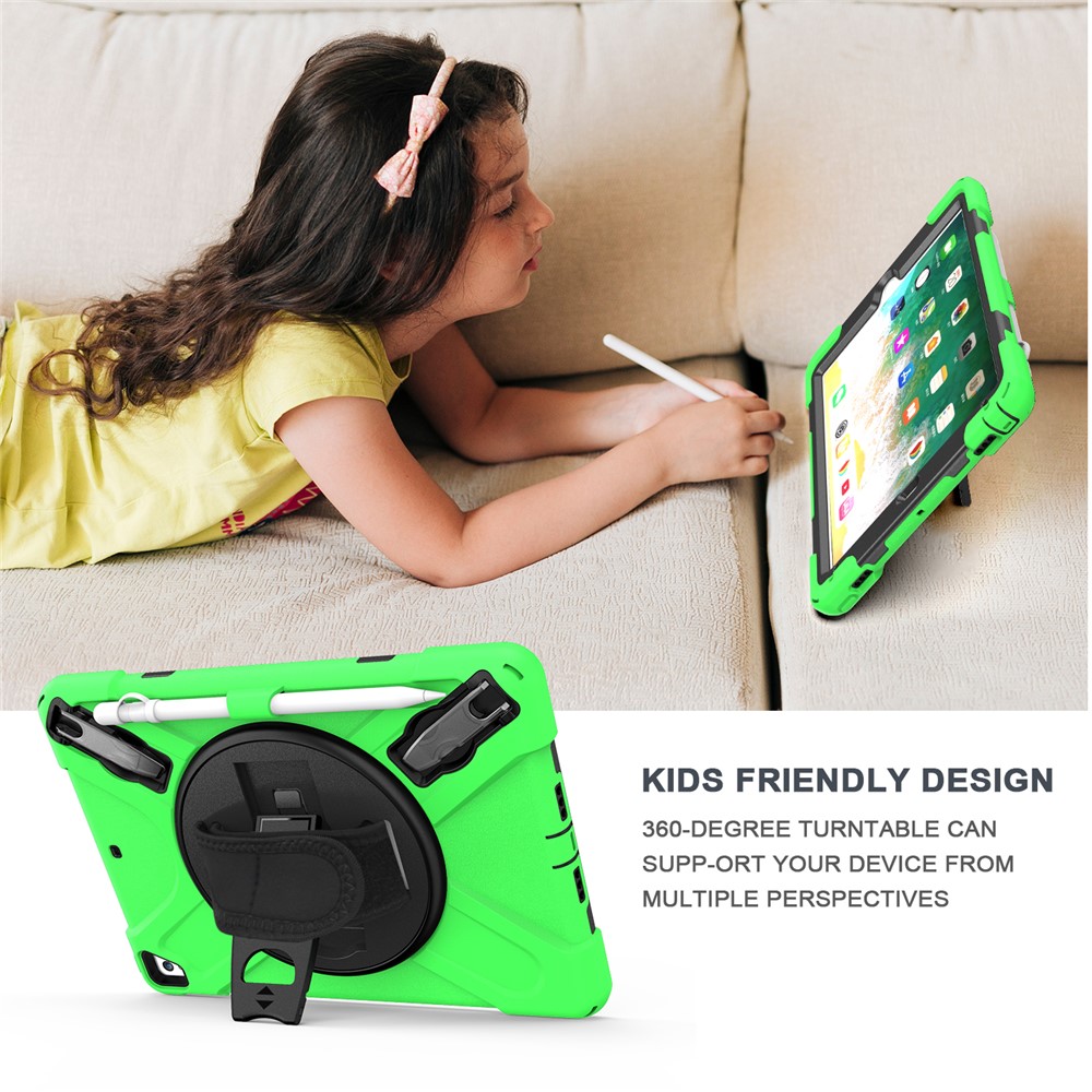 360° Swivel Kickstand PC + Silicone Combo Tablet Case with Handy Strap for iPad 9.7-inch (2018) - Green-19